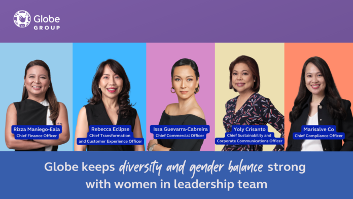 Globe keeps diversity and gender balance strong with women in leadership team https://mindanaodailynews.com/globe-keeps-diversity-and-gender-balance-strong-with-women-in-leadership-team/ Globe is setting a new trend with women outnumbering their male counterparts in leadership positions. This comes at a time when most Philippine boardrooms are still dominated by men.
